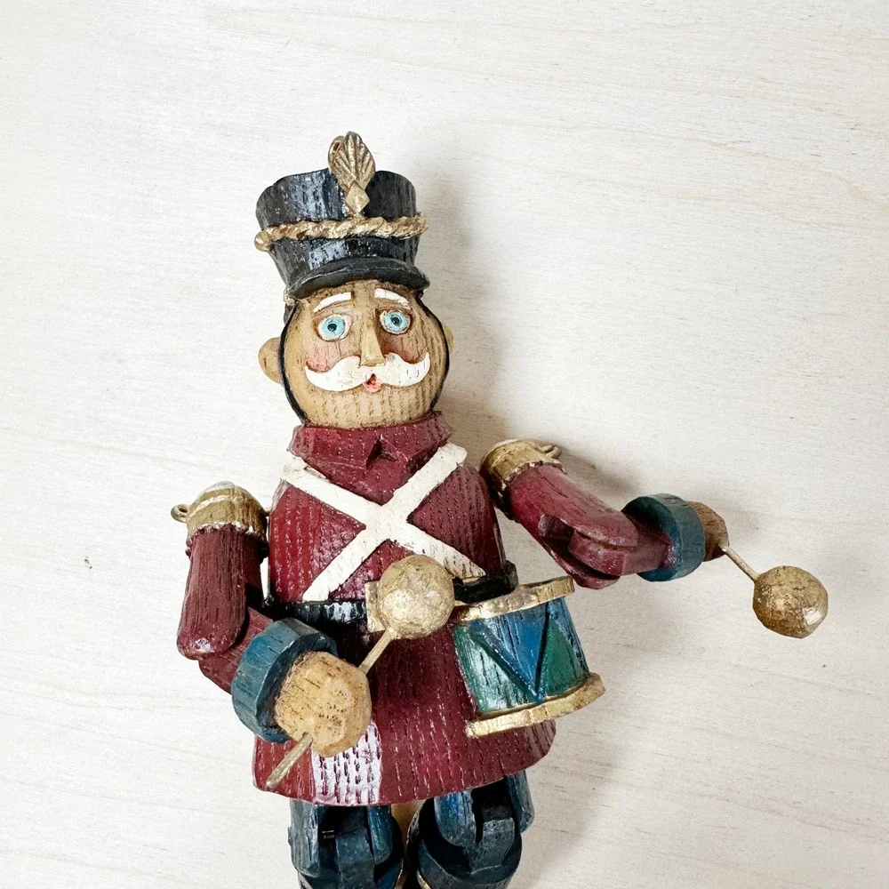Christmas‎ Jointed Resin Folk Art Ornaments X3 Set Angel Drummer Mrs Claus VTG